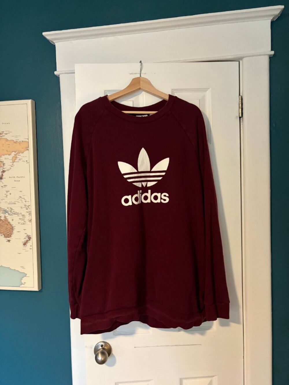Adidas Originals Trefoil Crewneck Sweatshirt Maroon Burgundy Big Logo Mens XL